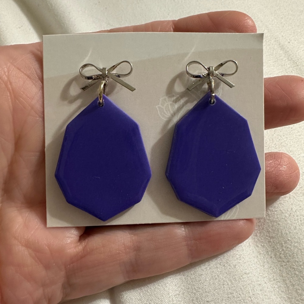 Brand new Purple Geometric Earrings with Silver Bow topper